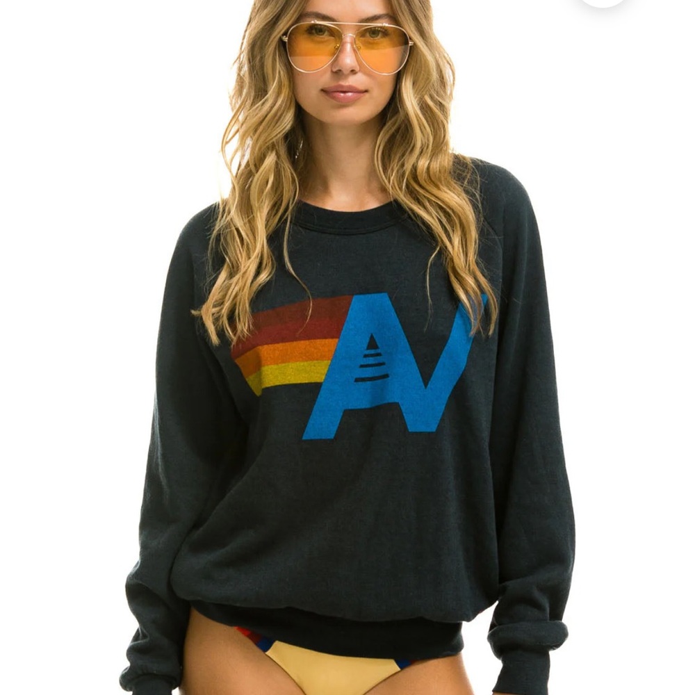 Aviator Nation Charcoal Sweatshirt with Rainbow Stripes